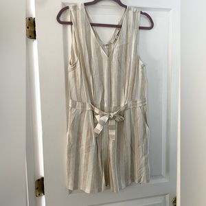 White/khaki striped brand new Loft linen romper